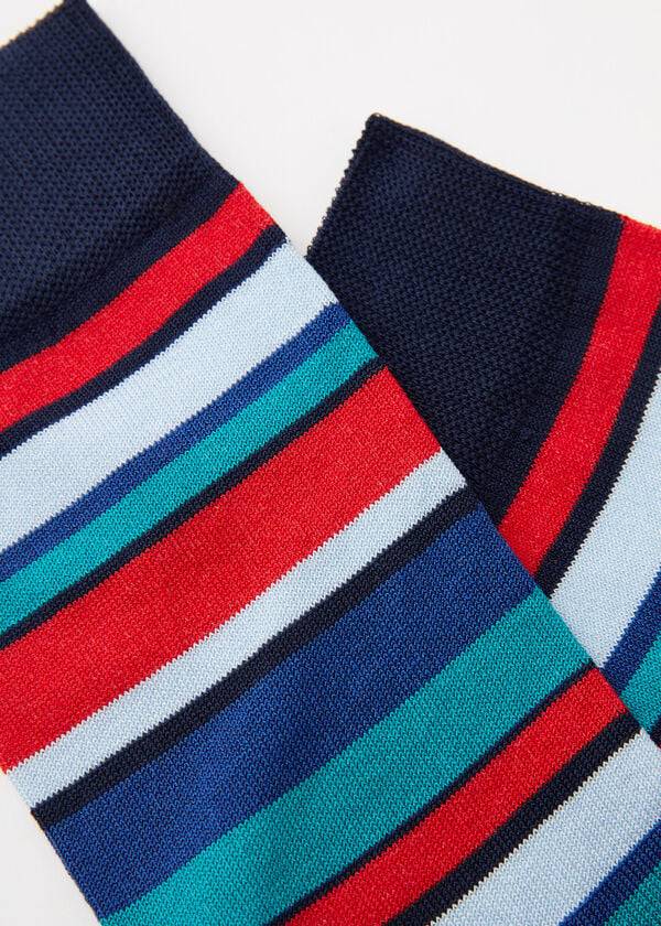 Calzedonia Colorful A Strisce Crew Uomo Calzini Blu | IT2869QZ