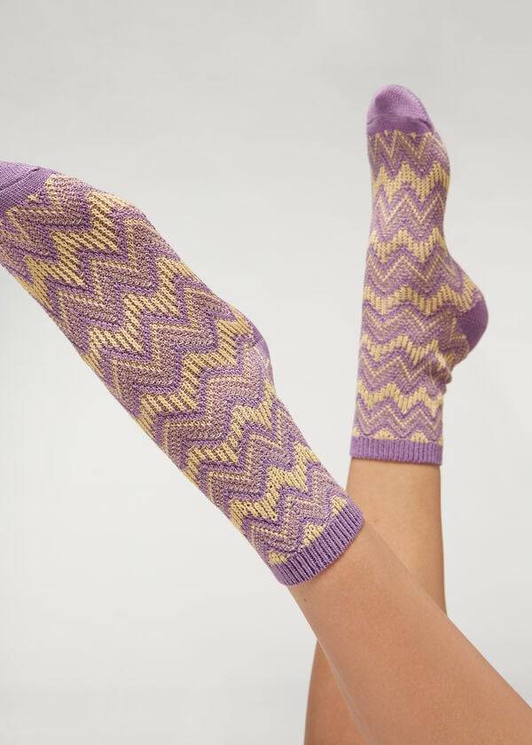 Calzedonia Colorful Chevron Motif Corta Donna Calzini Viola | IT2380BC