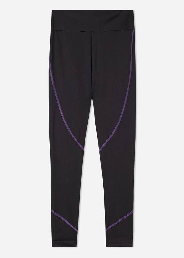 Calzedonia Contrast Seam Performance Ginnastica Donna Leggings Nere Viola | IT2635RW