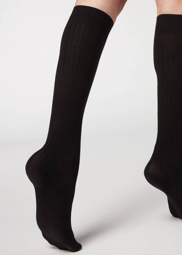 Calzedonia Costine Long with Cashmere Donna Calzini Nere | IT2254XF