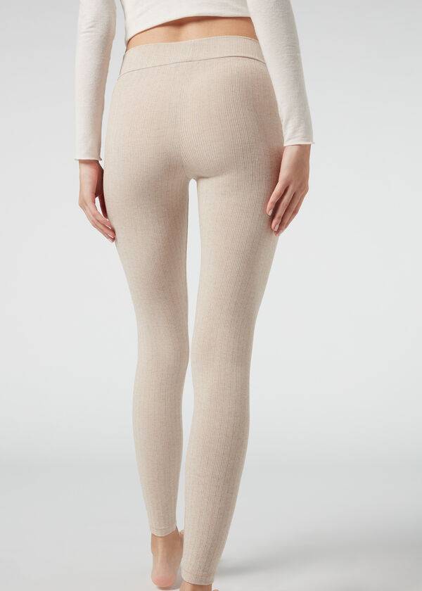 Calzedonia Costine with Cashmere Donna Leggings Beige | IT2674OR