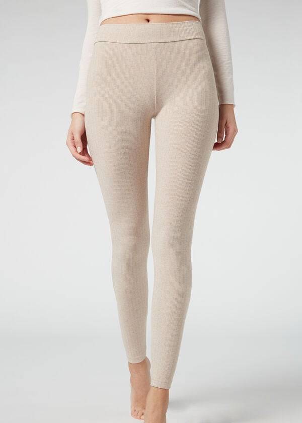 Calzedonia Costine with Cashmere Donna Leggings Beige | IT2674OR