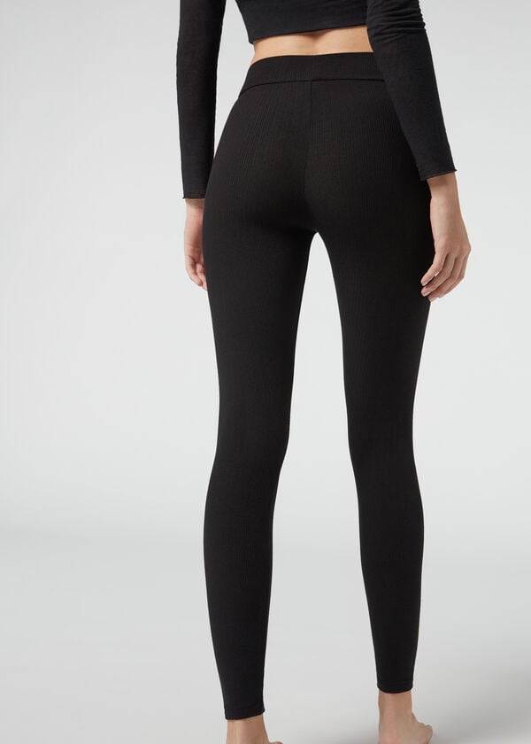 Calzedonia Costine with Cashmere Donna Leggings Nere | IT2675IS