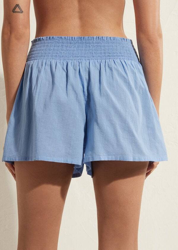 Calzedonia Cotone Shorts Donna Cover Ups Blu | IT2118GL