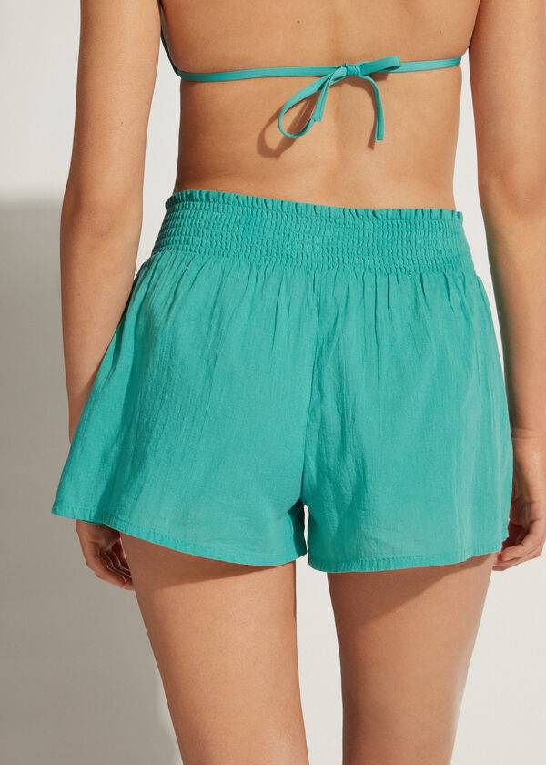 Calzedonia Cotone Shorts Donna Cover Ups Verde Acqua | IT2119HK