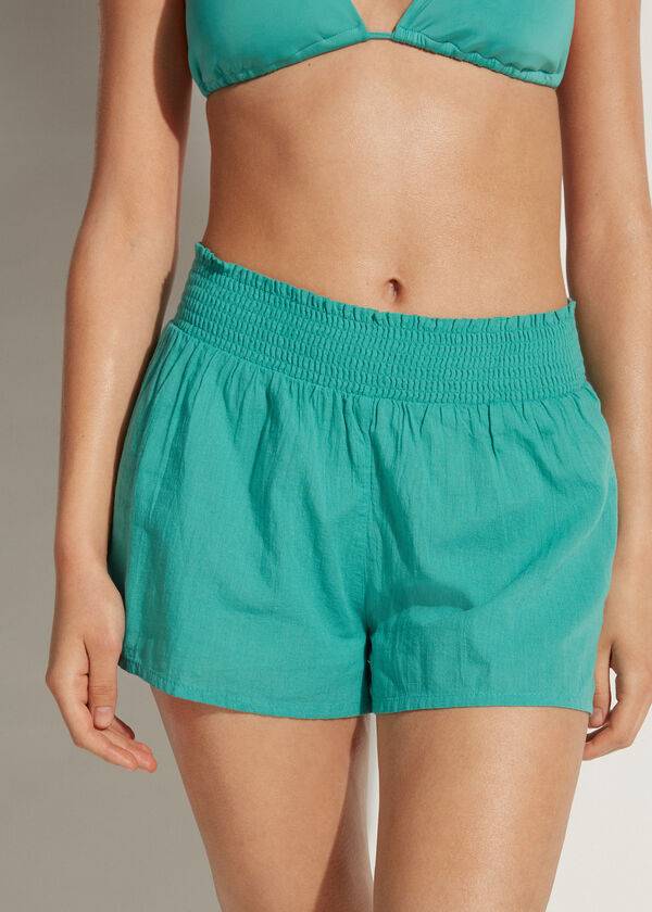 Calzedonia Cotone Shorts Donna Cover Ups Verde Acqua | IT2119HK