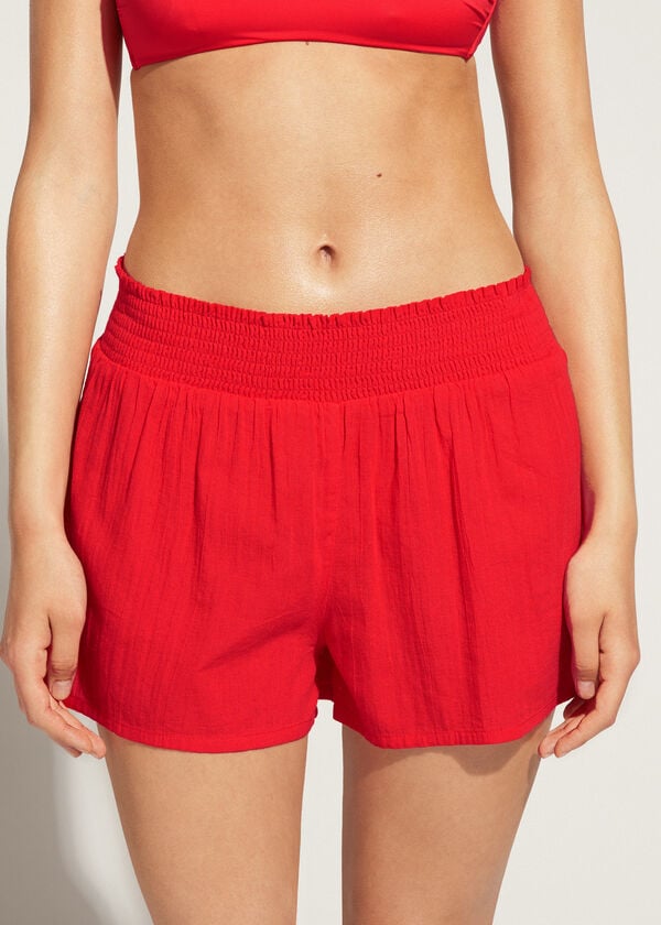 Calzedonia Cotone Shorts Donna Cover Ups Rosse | IT2122LH