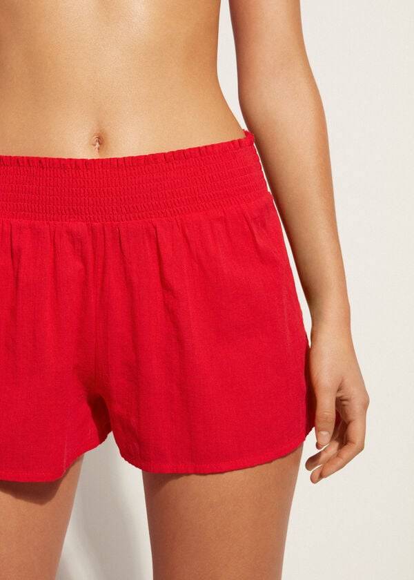 Calzedonia Cotone Shorts Sexy Donna Cover Ups Rosse | IT2128NB