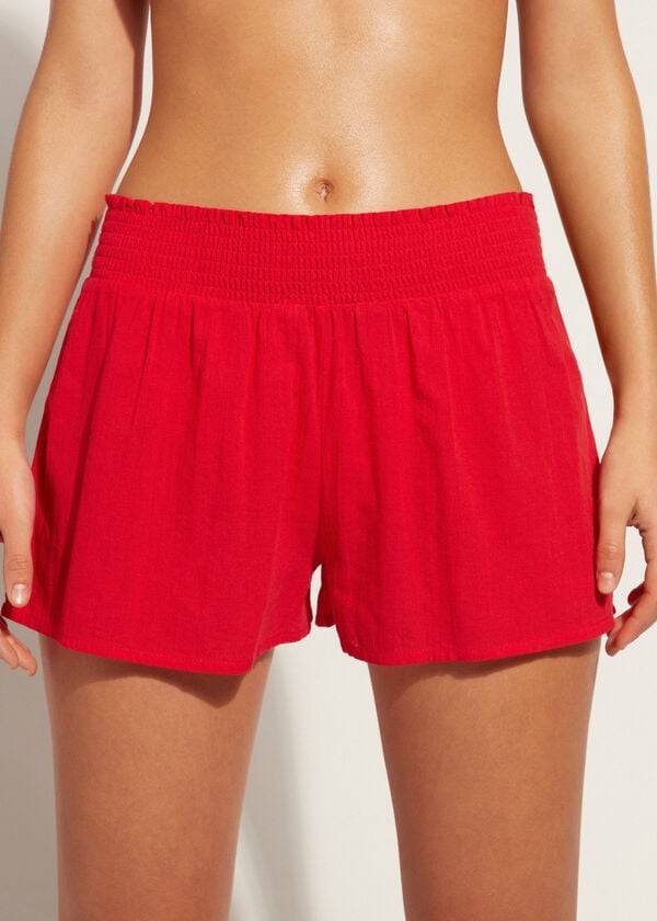 Calzedonia Cotone Shorts Sexy Donna Cover Ups Rosse | IT2128NB