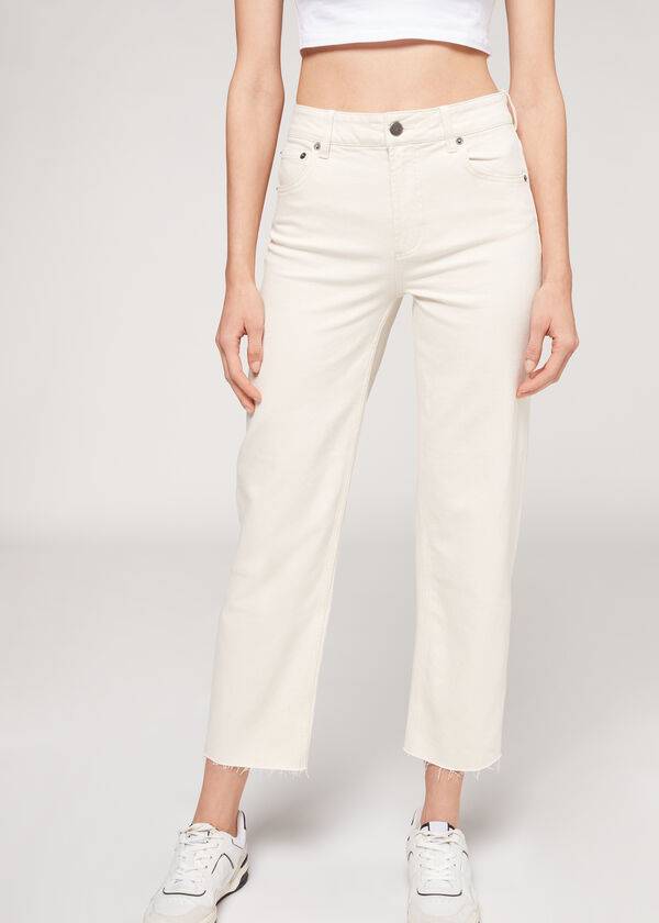 Calzedonia Cropped Dritto-Leg Donna Pantaloni Bianche | IT2724RW