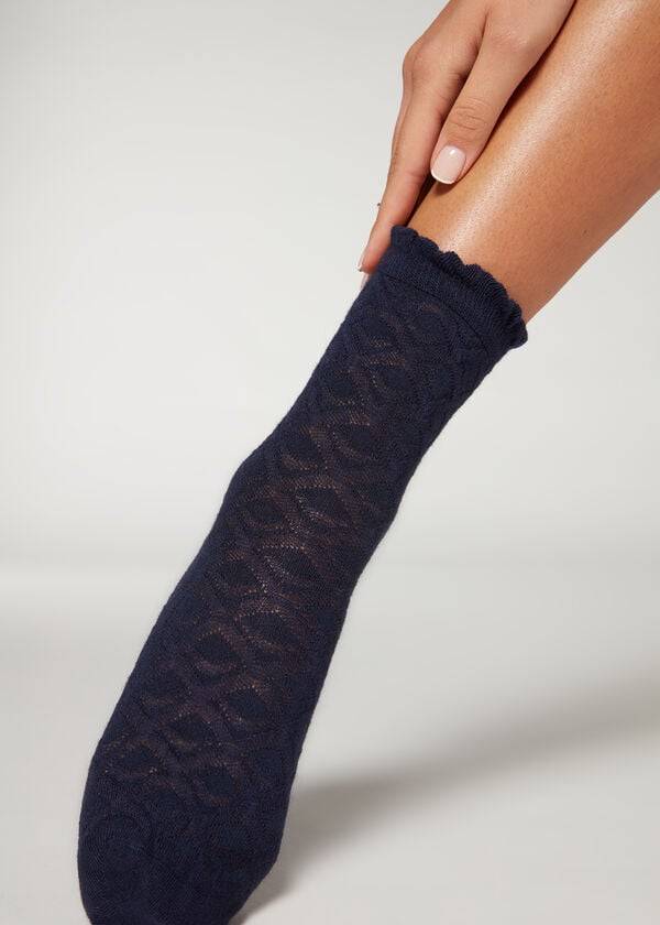 Calzedonia Diamond-Pattern Cashmere Corta Donna Calzini Blu Marino | IT2414HK