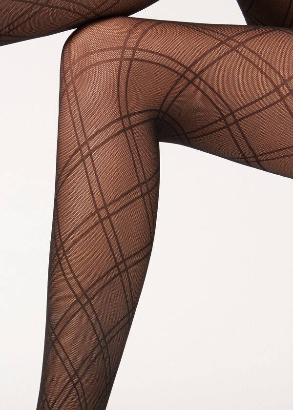 Calzedonia Double Diamond Motif Fishnet Patterned Donna Collant Nere | IT1095YU