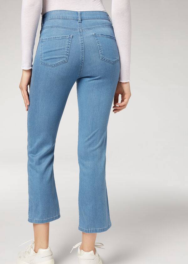 Calzedonia Eco Light Flared Cropped Denim Donna Jeans Blu | IT2570HK