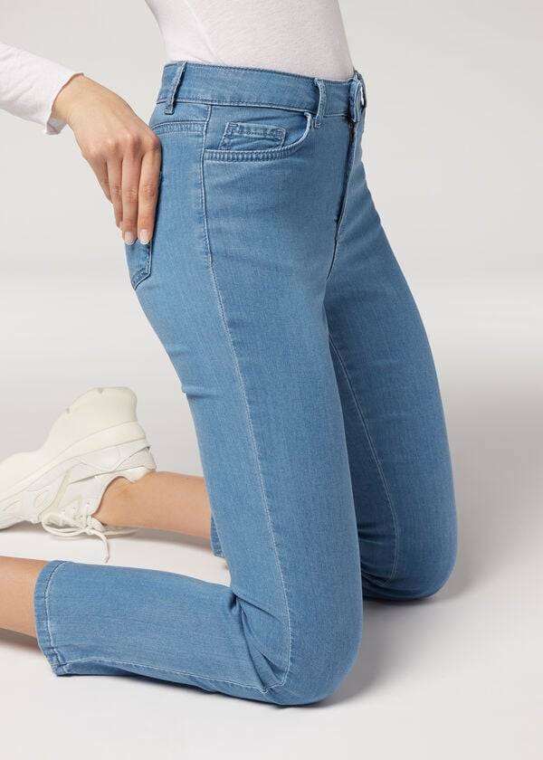 Calzedonia Eco Light Flared Cropped Denim Donna Jeans Blu | IT2570HK