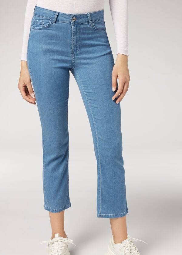 Calzedonia Eco Light Flared Cropped Denim Donna Jeans Blu | IT2570HK