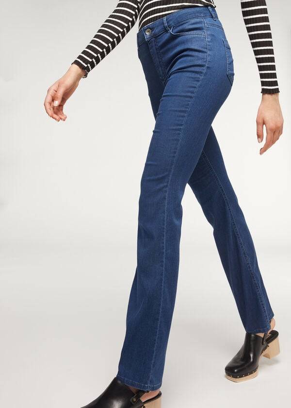 Calzedonia Eco Light Flared Denim Donna Jeans Blu Marino | IT2577OR