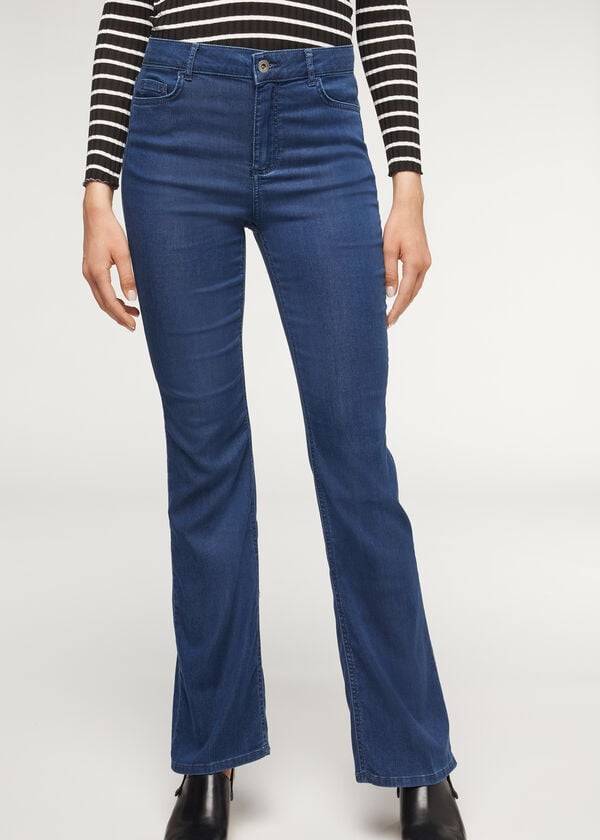 Calzedonia Eco Light Flared Denim Donna Jeans Blu Marino | IT2577OR