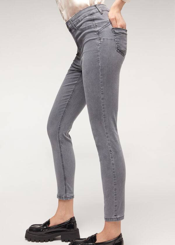 Calzedonia Eco Light Push Up Denim Donna Jeans Argento | IT2578IS