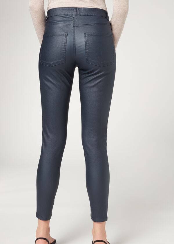 Calzedonia Faux Pelle Magro Donna Jeans Blu Marino Blu | IT2591XF