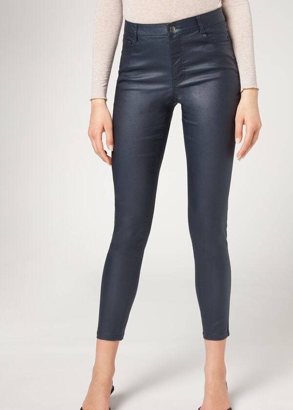 Calzedonia Faux Pelle Magro Donna Jeans Blu Marino Blu | IT2591XF