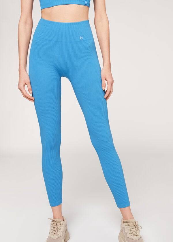 Calzedonia Fine Costine Seamless Sportive Donna Leggings Blu | IT2647PQ