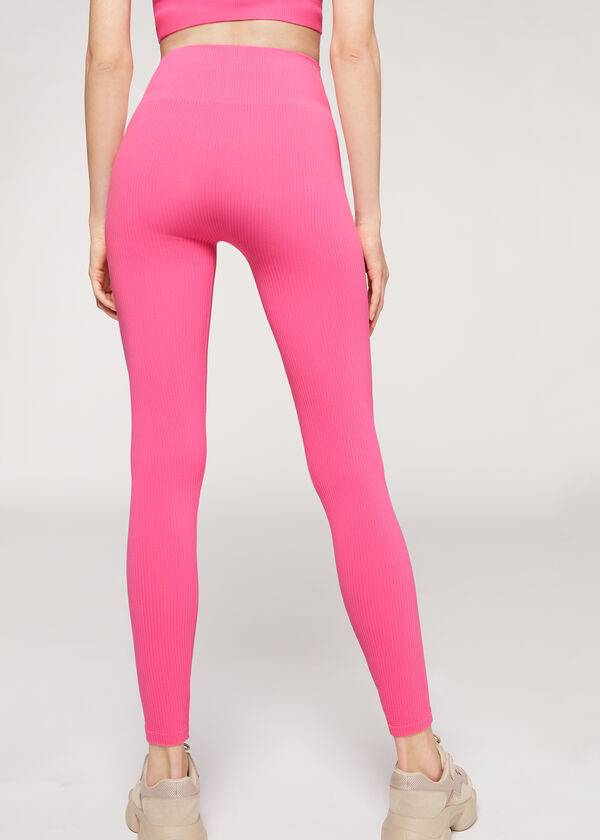 Calzedonia Fine Costine Seamless Sportive Donna Leggings Rosa | IT2648OR