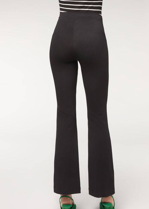 Calzedonia Flared in Supima Ultra Light Cotone Donna Leggings Nere | IT2654EX