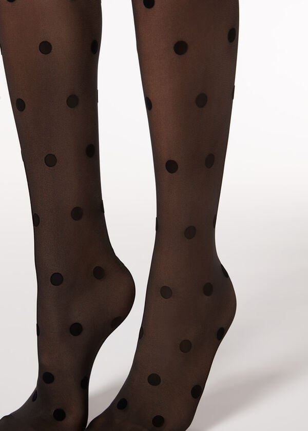 Calzedonia Flocked Dots Sheer 30 Denier Donna Collant Nere | IT1223RW