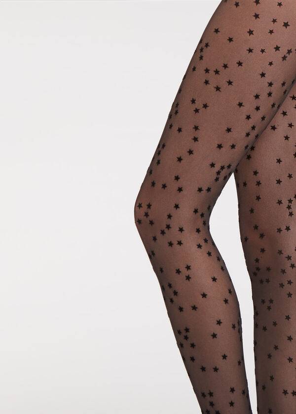 Calzedonia Flocked Stars 30 Denier Sheer Donna Collant Nere | IT1224TV