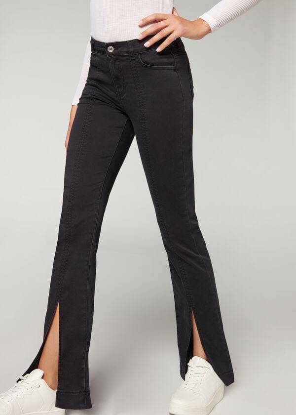 Calzedonia Front Slit Donna Jeans Nere | IT2597GL