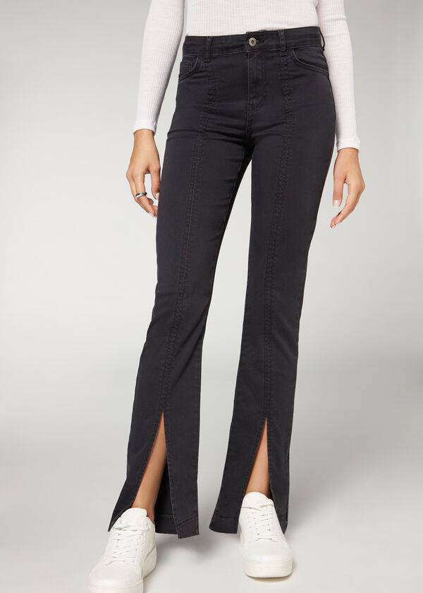 Calzedonia Front Slit Donna Jeans Nere | IT2597GL