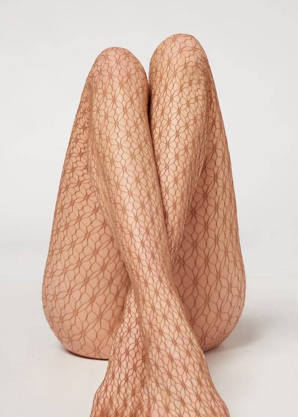 Calzedonia Geometric-Motif Fishnet Patterned Donna Collant Beige | IT1102DN