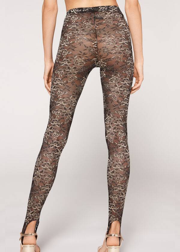 Calzedonia Glitter Pizzo Stirrup Donna Leggings Marroni Nere | IT2655WY