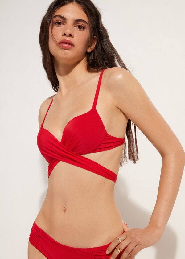 Calzedonia Graduated Imbottito Push Up Indonesia Donna Top Bikini Rosse | IT1725SO