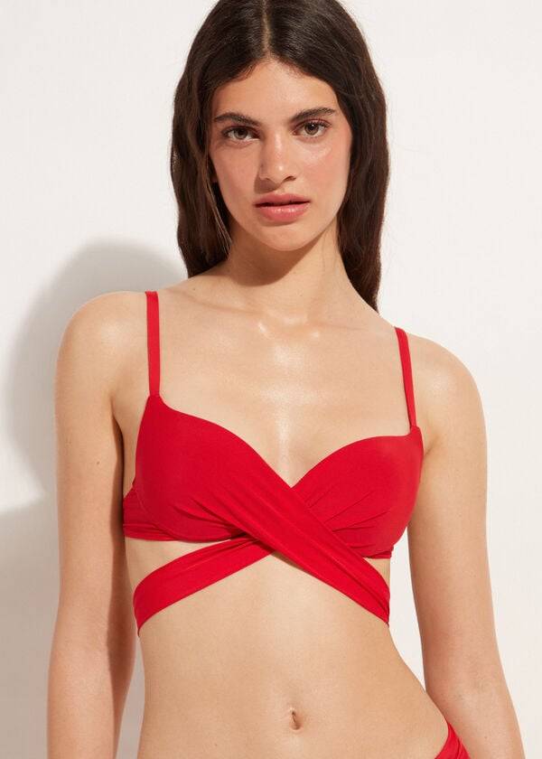 Calzedonia Graduated Imbottito Push Up Indonesia Donna Top Bikini Rosse | IT1725SO