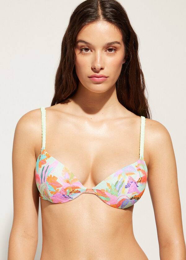 Calzedonia Graduated Imbottito Push-Up Tahiti Donna Top Bikini Verdi | IT1727FM