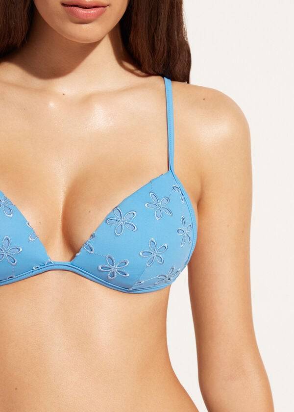 Calzedonia Graduated Imbottito Triangle Corfù Donna Top Bikini Blu | IT1741WY