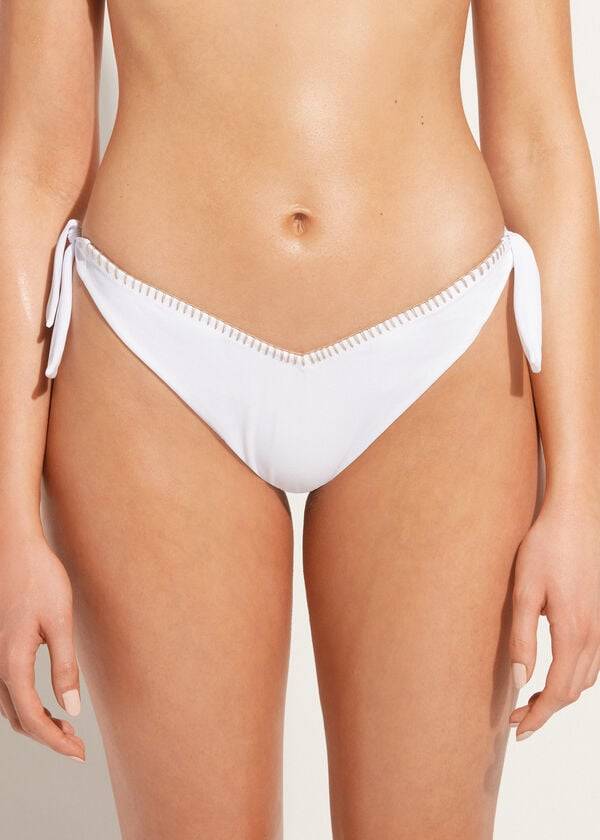 Calzedonia High V-Cut Brazilian Mumbai Donna Slip Bikini Bianche | IT1413SO