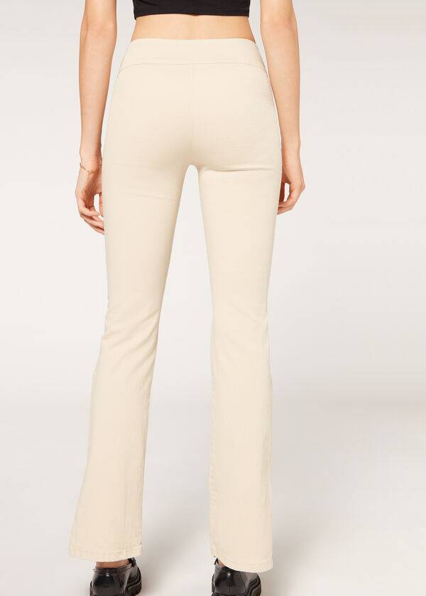 Calzedonia High-Vita Flared in Denim with Slits Donna Jeans Marroni Beige | IT2600SO