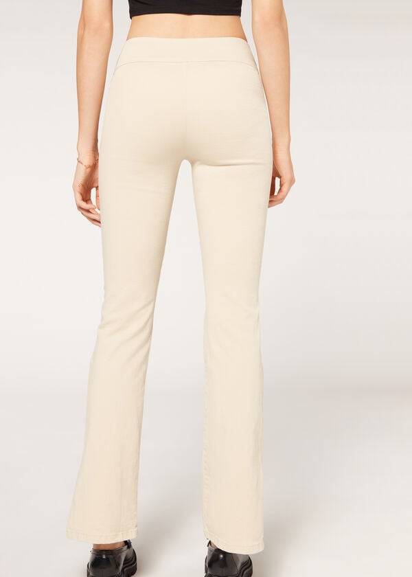 Calzedonia High-Vita Flared in Denim with Slits Donna Leggings Marroni Beige | IT2661CE