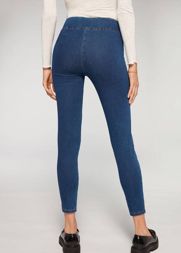 Calzedonia High Vita Magro Denim Donna Leggings Blu | IT2658NB