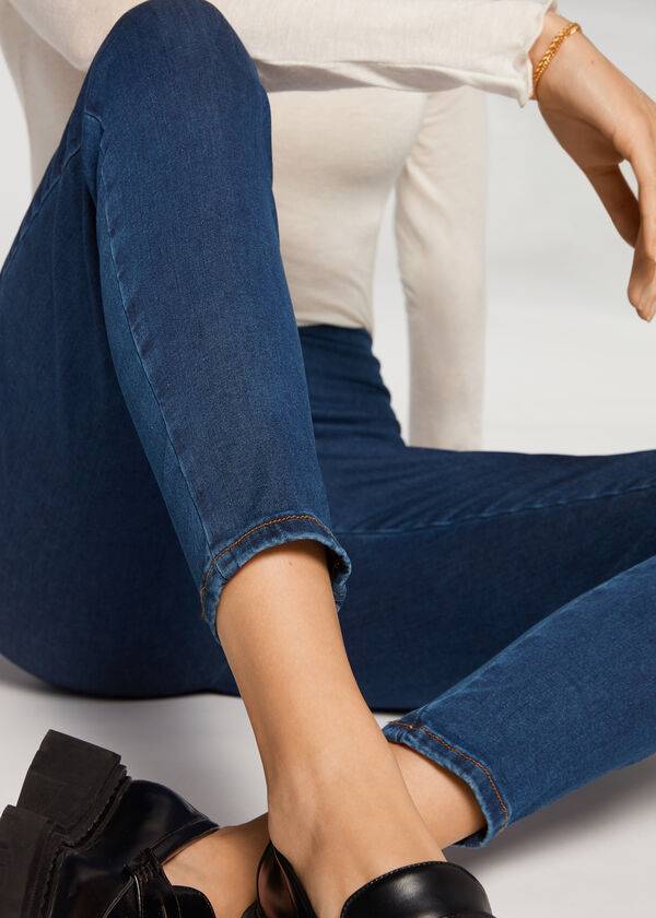 Calzedonia High Vita Magro Denim Donna Leggings Blu | IT2658NB