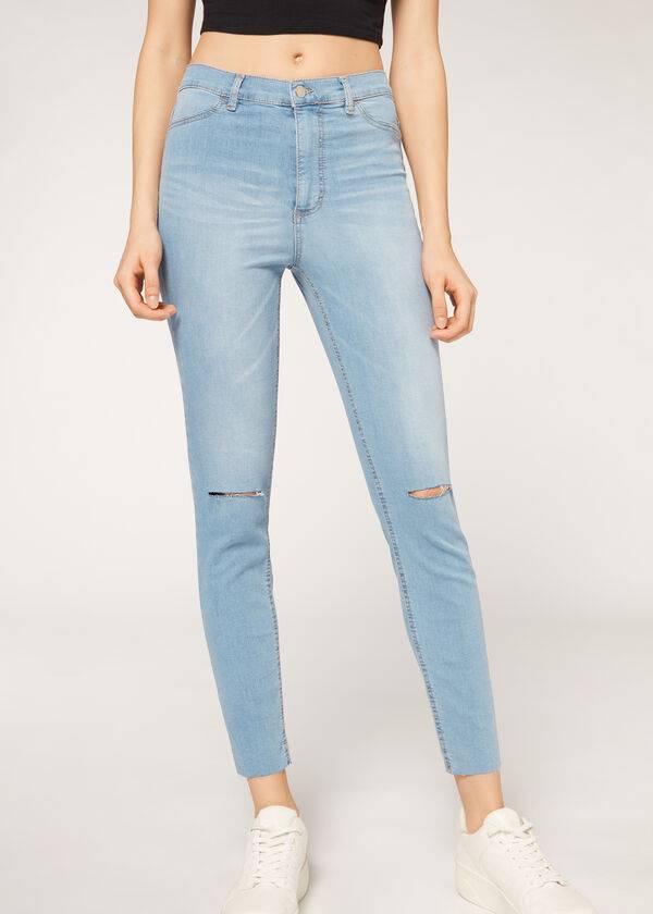 Calzedonia High-Vita Magro Donna Jeans Blu | IT2603OR