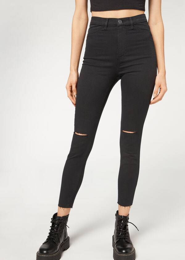 Calzedonia High-Vita Magro Donna Jeans Nere | IT2601AP