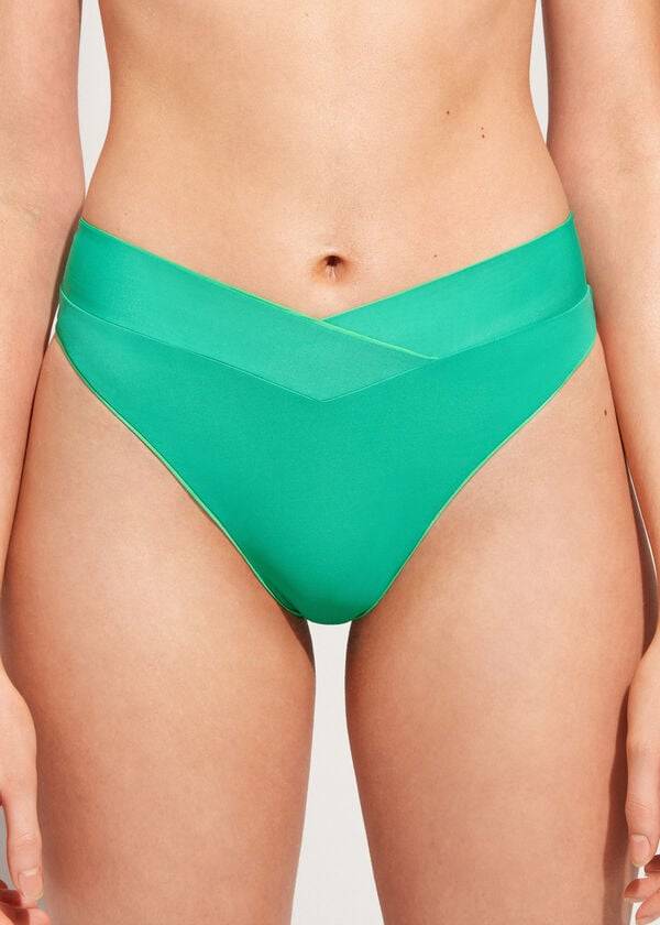 Calzedonia High-Vita V-Cut Brazilian Indonesia Donna Slip Bikini Verdi | IT1462OR