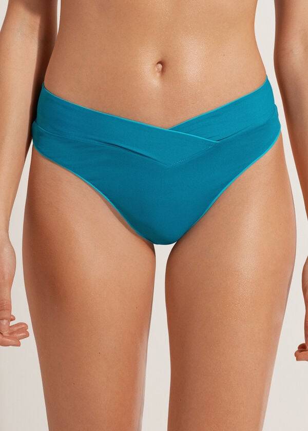 Calzedonia High-Vita V-Cut Brazilian Indonesia Donna Slip Bikini Verde Acqua | IT1464AP