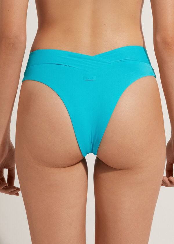 Calzedonia High-Vita V-Cut Brazilian Indonesia Donna Slip Bikini Verde Acqua | IT1464AP