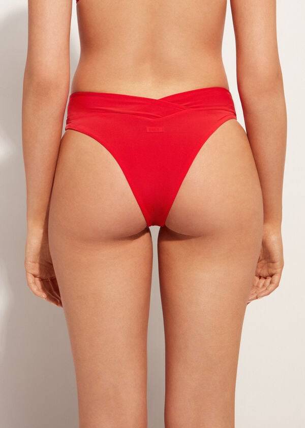 Calzedonia High-Vita V-Cut Brazilian Indonesia Donna Slip Bikini Rosse | IT1465SO