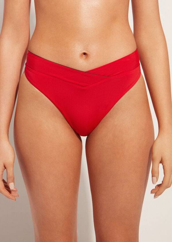 Calzedonia High-Vita V-Cut Brazilian Indonesia Donna Slip Bikini Rosse | IT1465SO