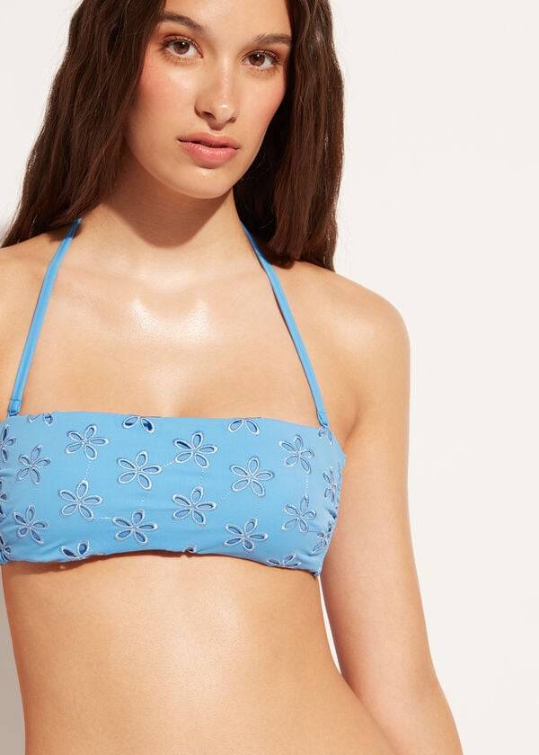 Calzedonia Imbottito Bandeau Corfù Donna Top Bikini Blu | IT1786XF